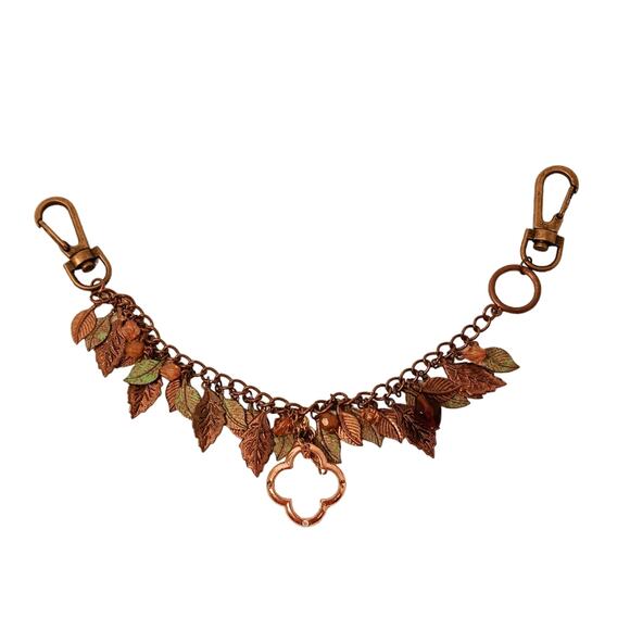 Luxe Family Tree 10" Bag Chain Charm Leaves Autumn Bronze Rustic Artsy Bohemian - Picture 1 of 11